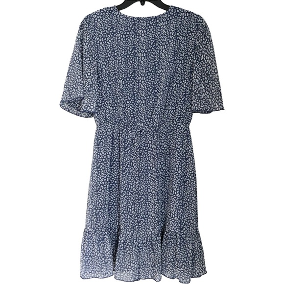 Flowy Fall Casual Short Sleeve V-Neck Ruffle Printed Flowy Mini Dress Small Blue - Picture 3 of 9